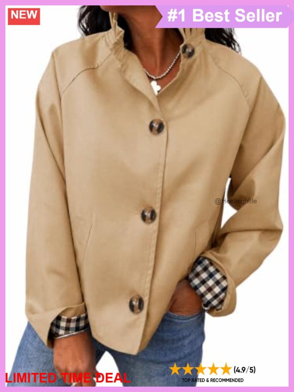 Ruffle Collar Cropped Trench Coat Single Breasted Lightweight Jacket